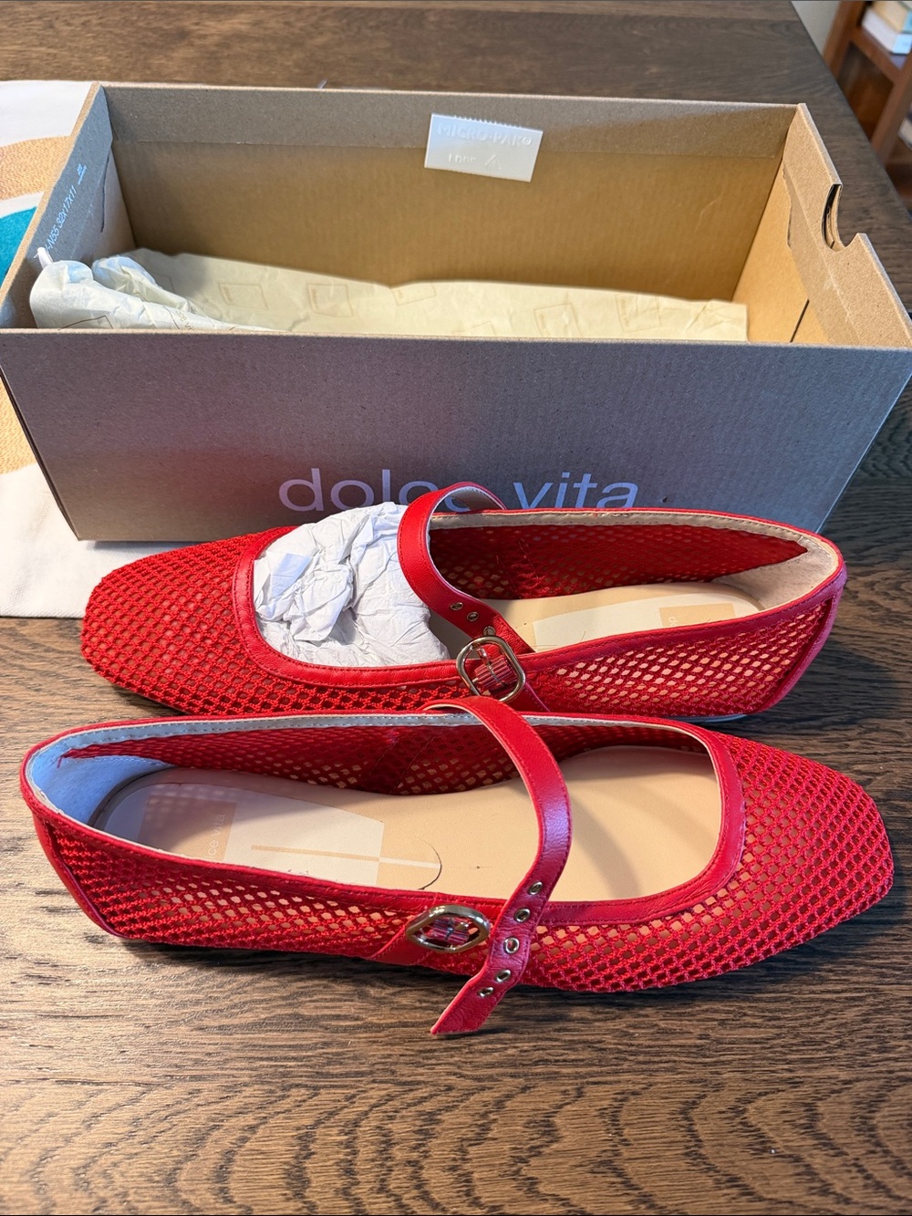 Dolce Vita Red Mesh Mary Jane Flats with Buckle Strap